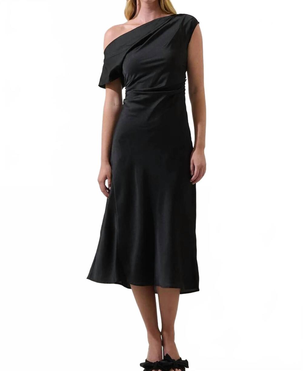 NEW SUGARLIPS women's ariana satin off the shoulder midi dress in black